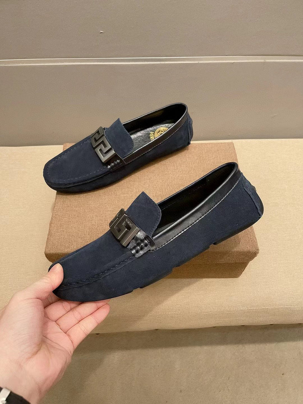 Versace Men's Geometric Buckle Loafers