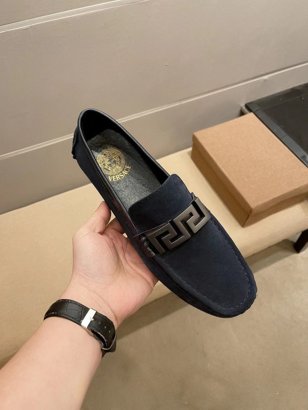Versace Men's Geometric Buckle Loafers