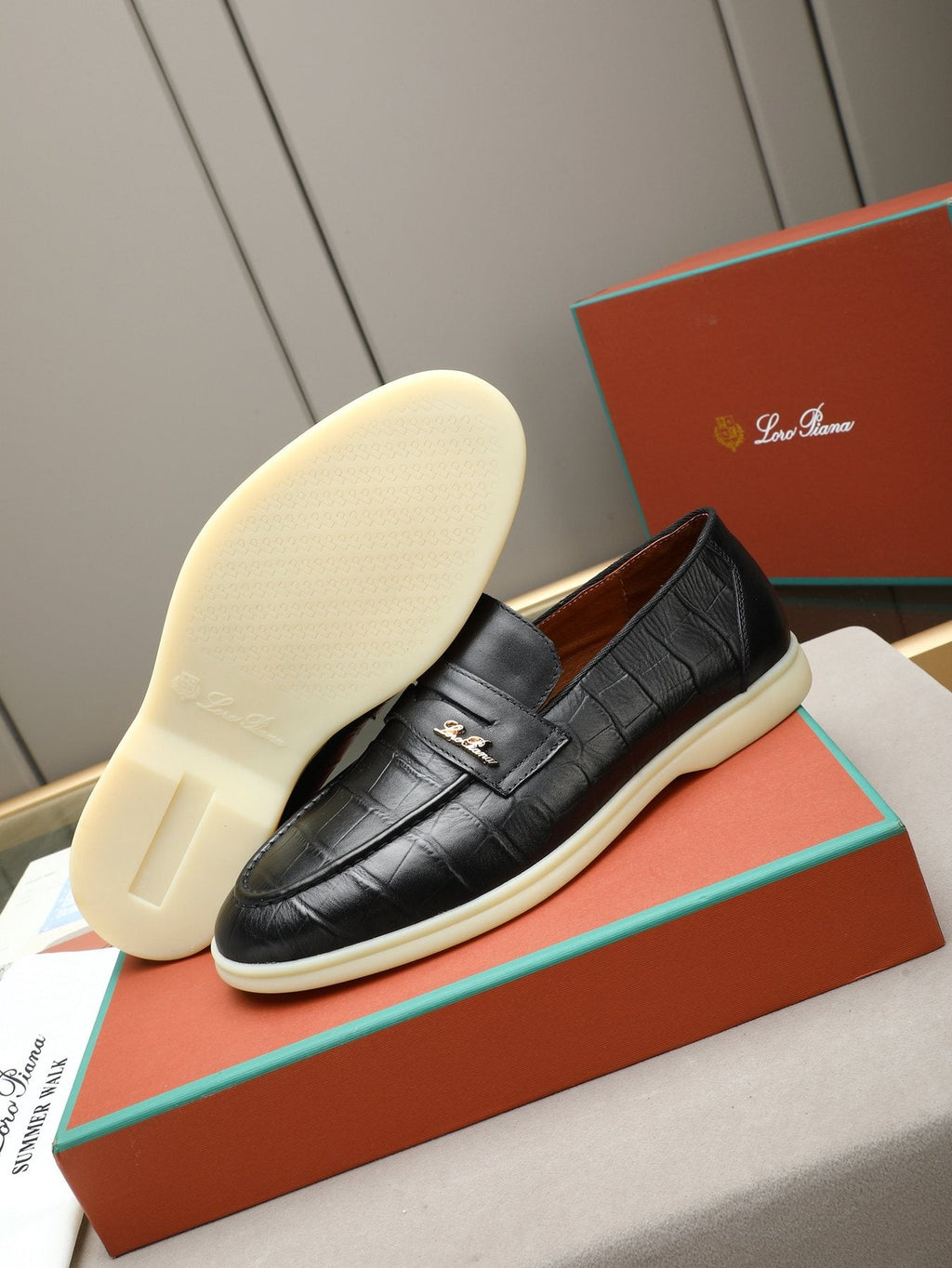 Loro Piana Men's Crocodile-Embossed Loafers