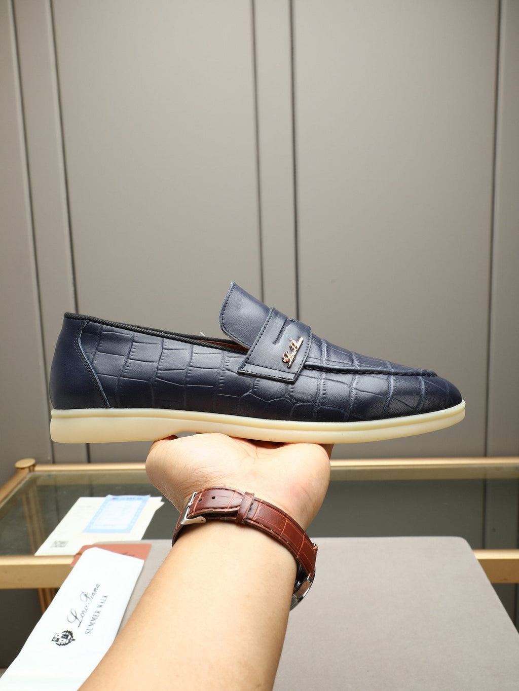 Loro Piana Men's Crocodile-Embossed Loafers