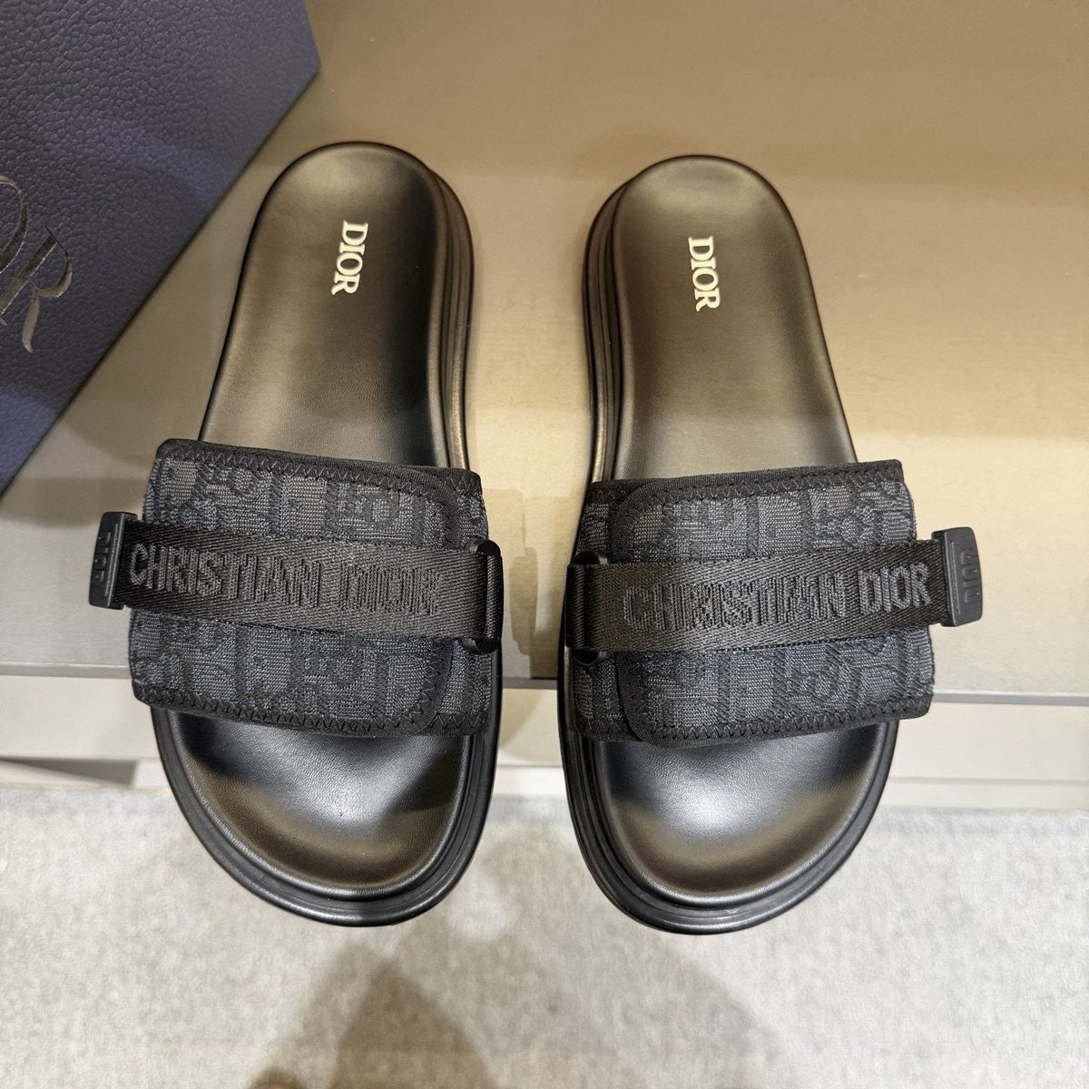 Dior Logo Strap Slide Sandals - Molded Footbed