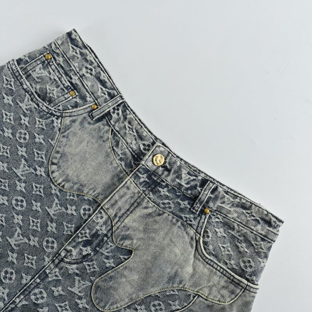 Louis Vuitton Heart Leather Patch Monogram Wide-Leg Jeans