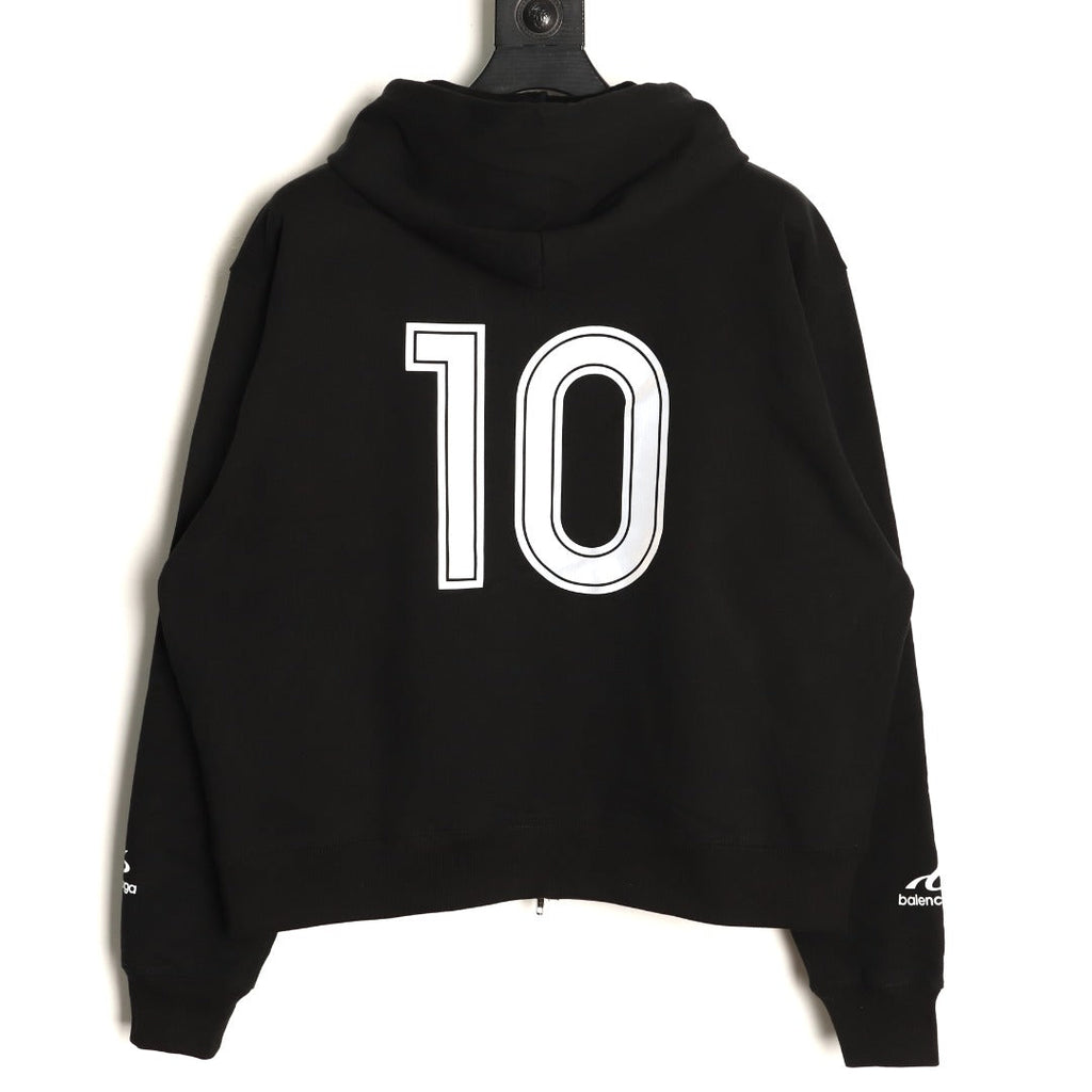 Balenciaga Soccer-Inspired Number 10 Zip Hoodie - Black