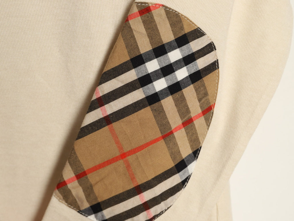 Burberry Equestrian-Detail Check Elbow-Patch Long-Sleeve Top - Cream